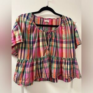 Anthropologie The Tavi Blouse by Pilcro Babydoll Top Edition Madras Plaid size S